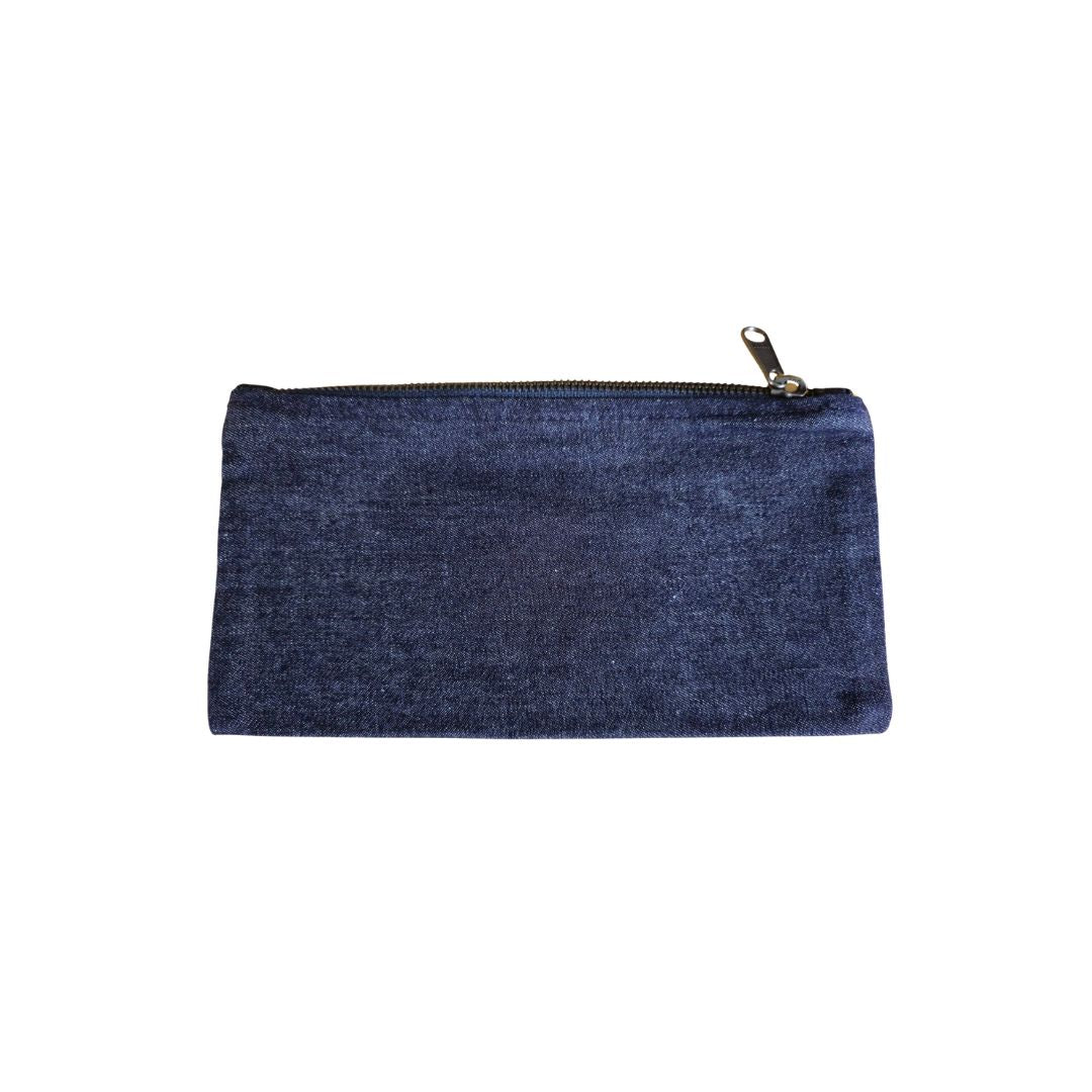 What if we could rewind time? Retro Mix-tape Cassette printed denim cosmetic/pencil case.
