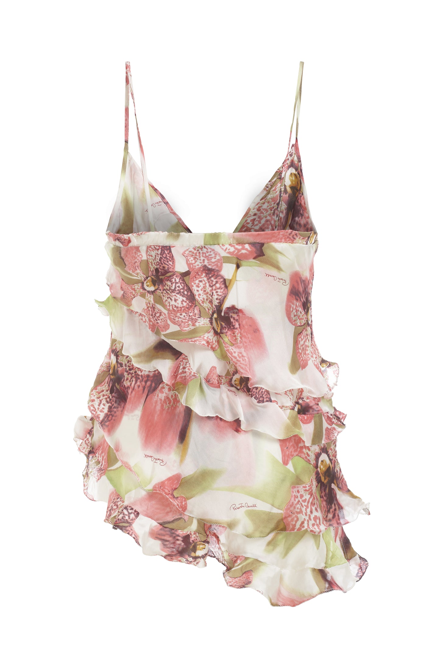 Roberto Cavalli pink and green sleeveless top with ruffles