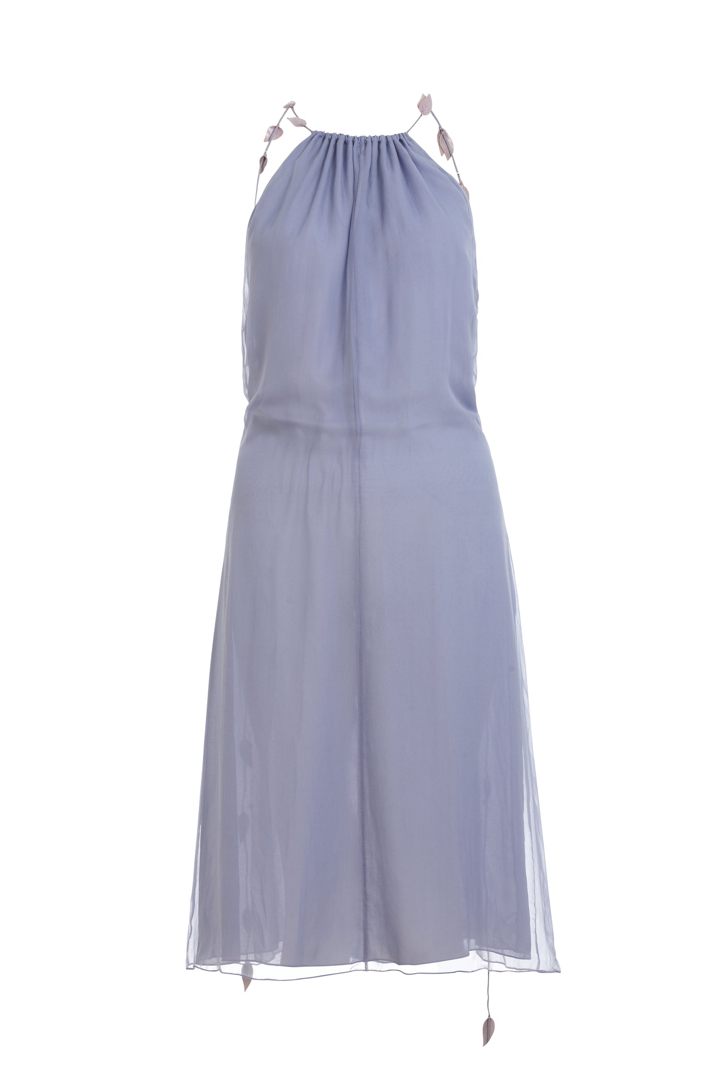 Valentino Miss V purple dress with mauve leaf tie accessory