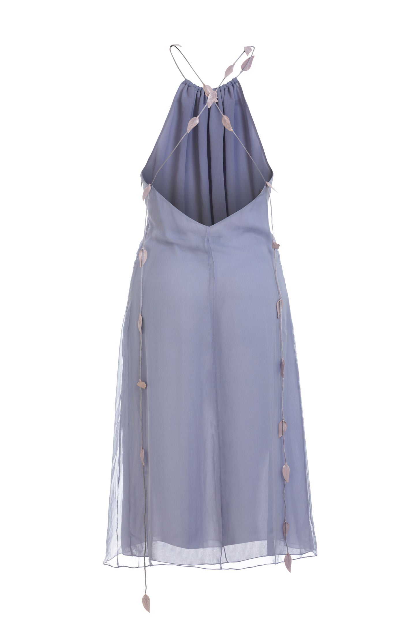 Valentino Miss V purple dress with mauve leaf tie accessory