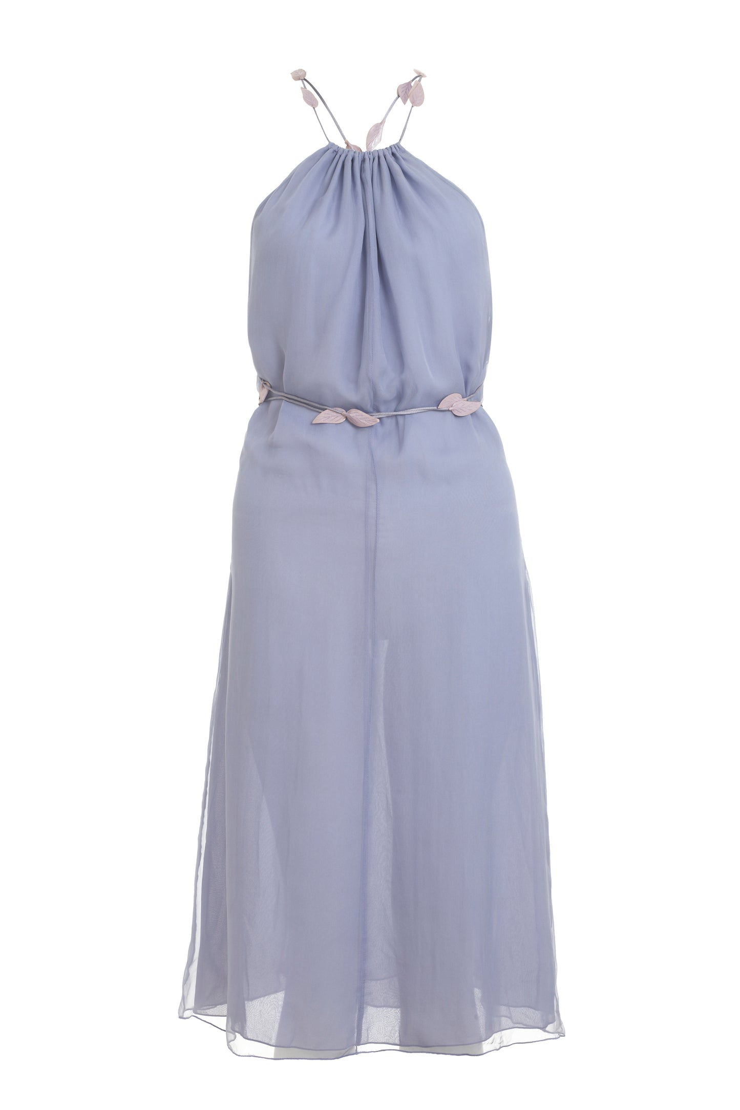 Valentino Miss V purple dress with mauve leaf tie accessory