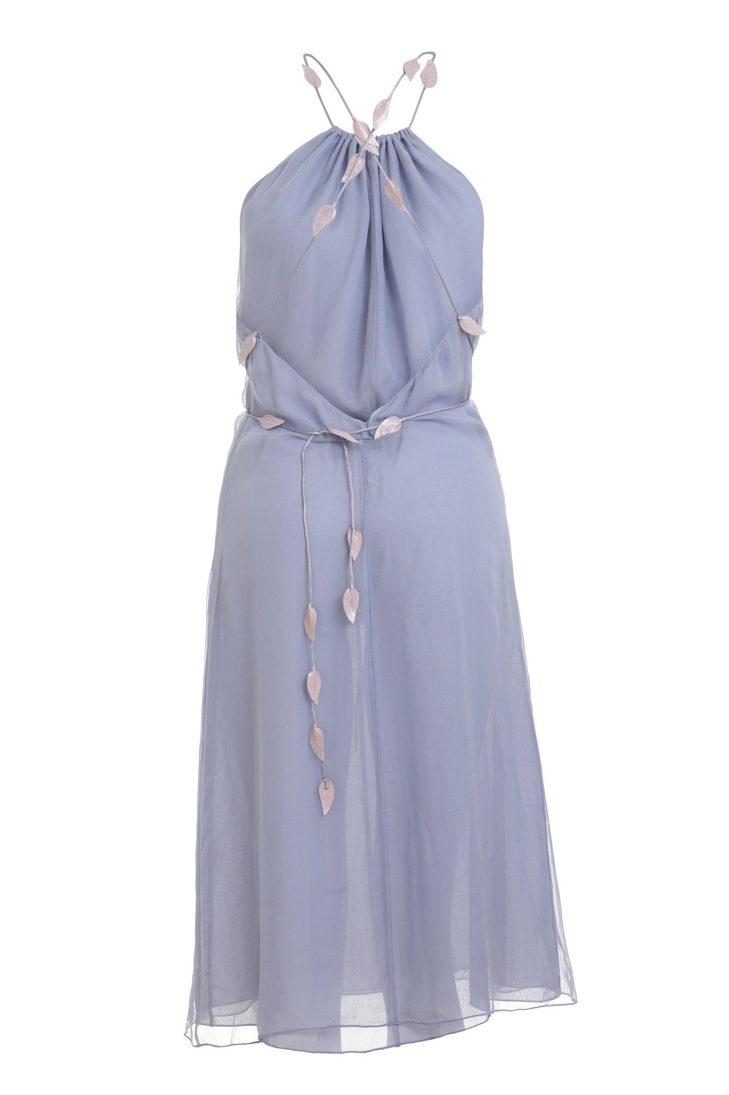 Valentino Miss V purple dress with mauve leaf tie accessory