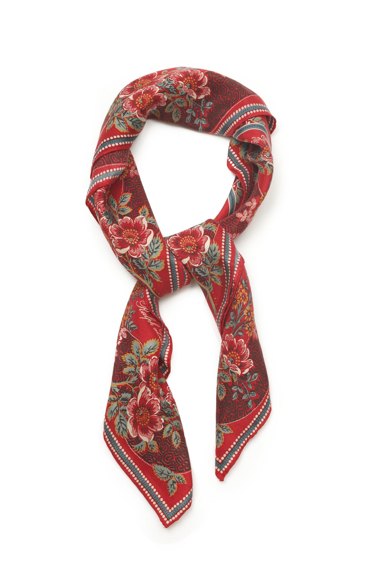 Ralph Lauren red silk scarf with green flower motif