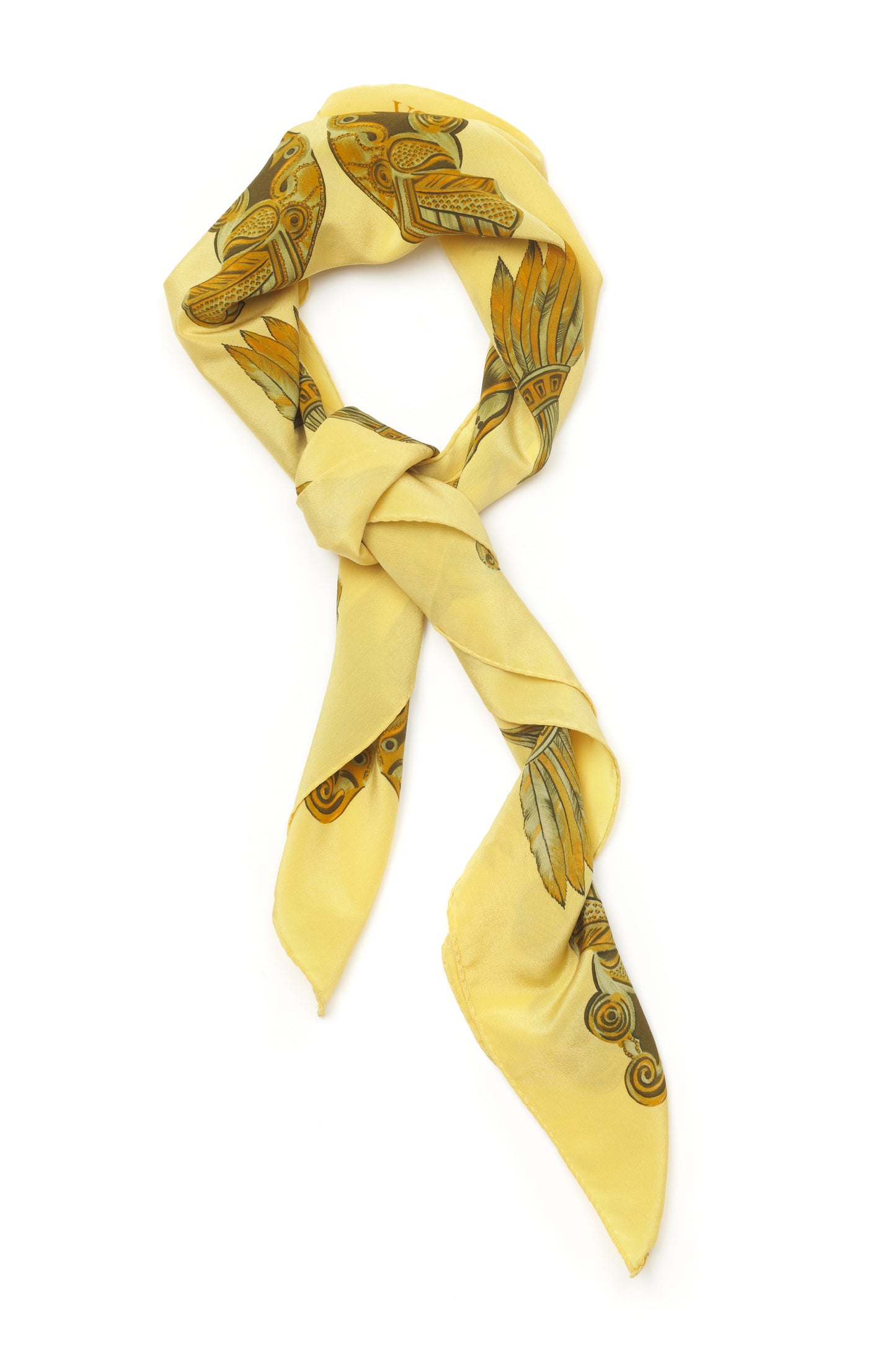 Escada yellow silk scarf with animal and native headdress motif