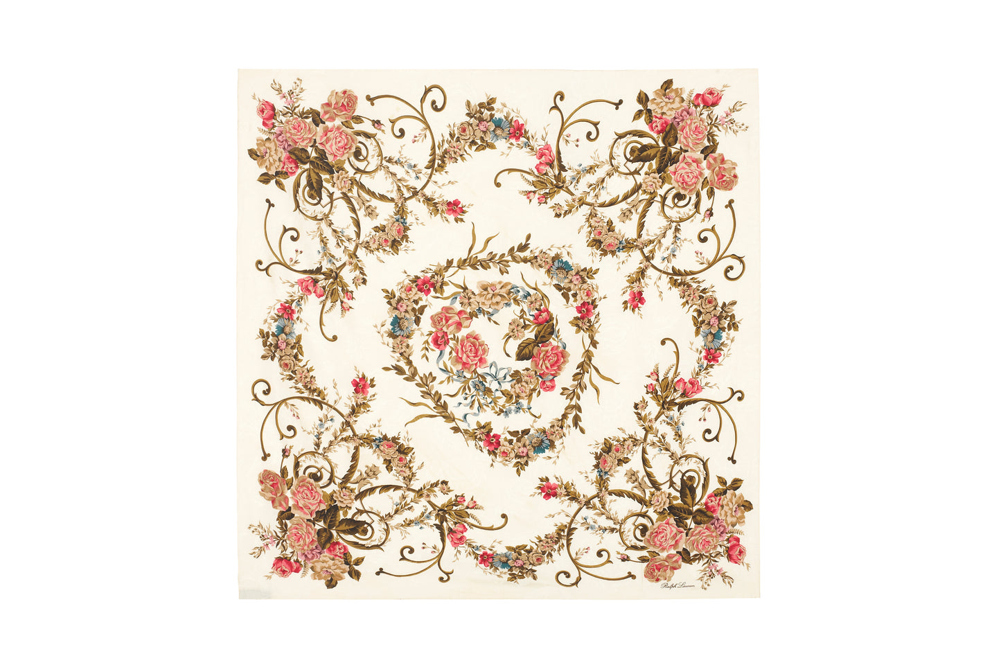 Ralph Lauren cream silk scarf with red and blue floral motif