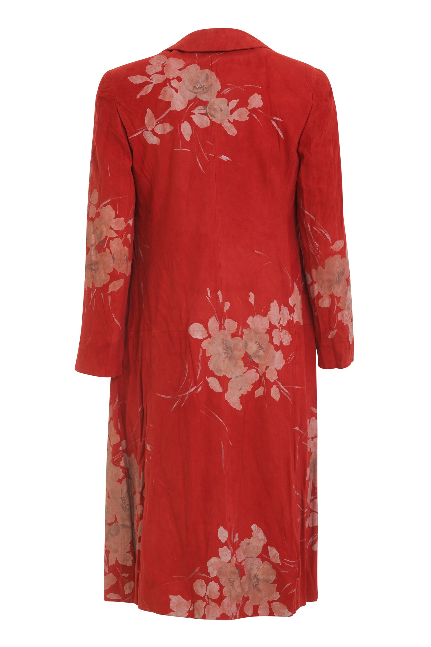 Valentino Boutique red suede coat with floral imprinted detail
