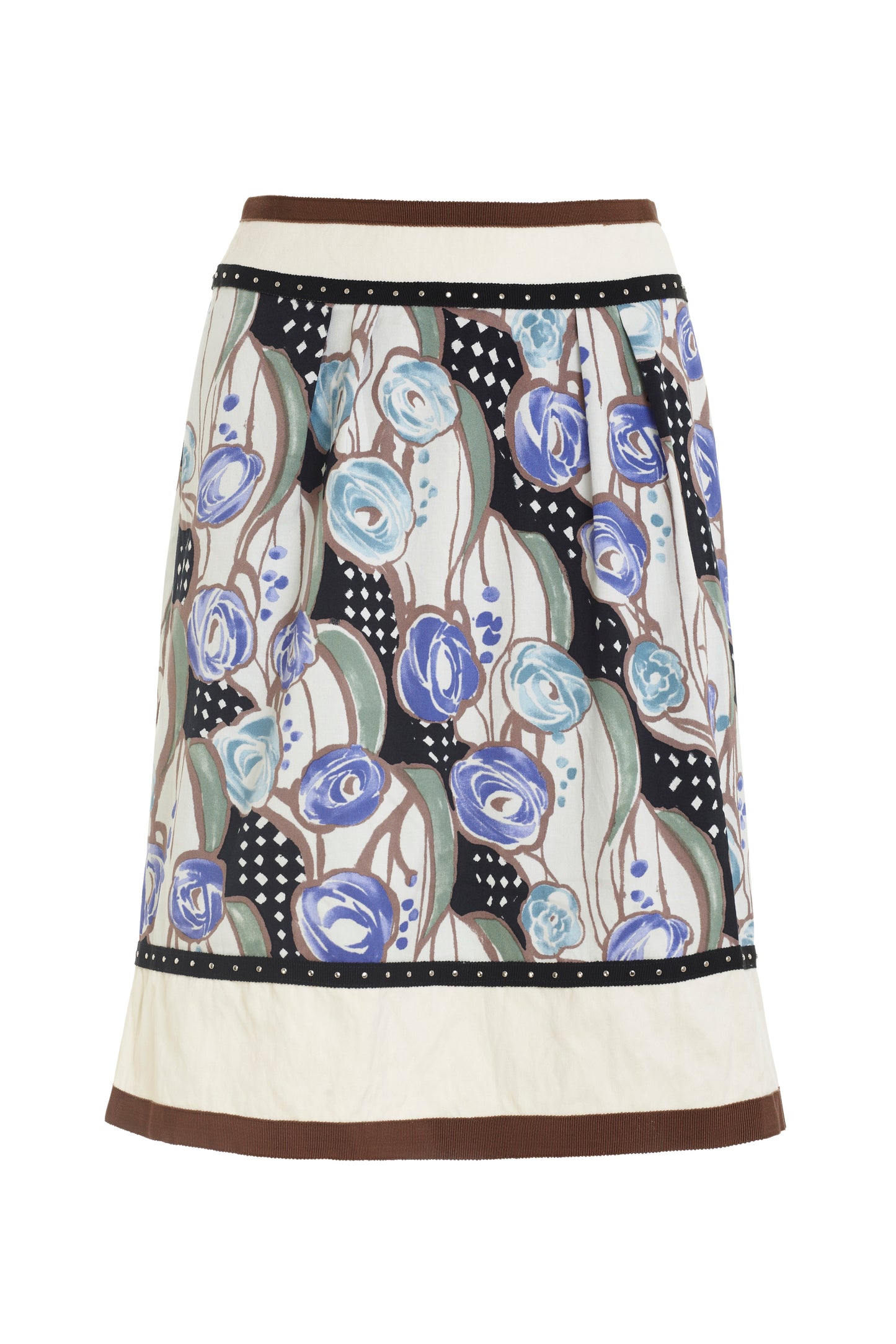 Alberta Ferretti beige skirt with purple flowers. Floral Geoprint