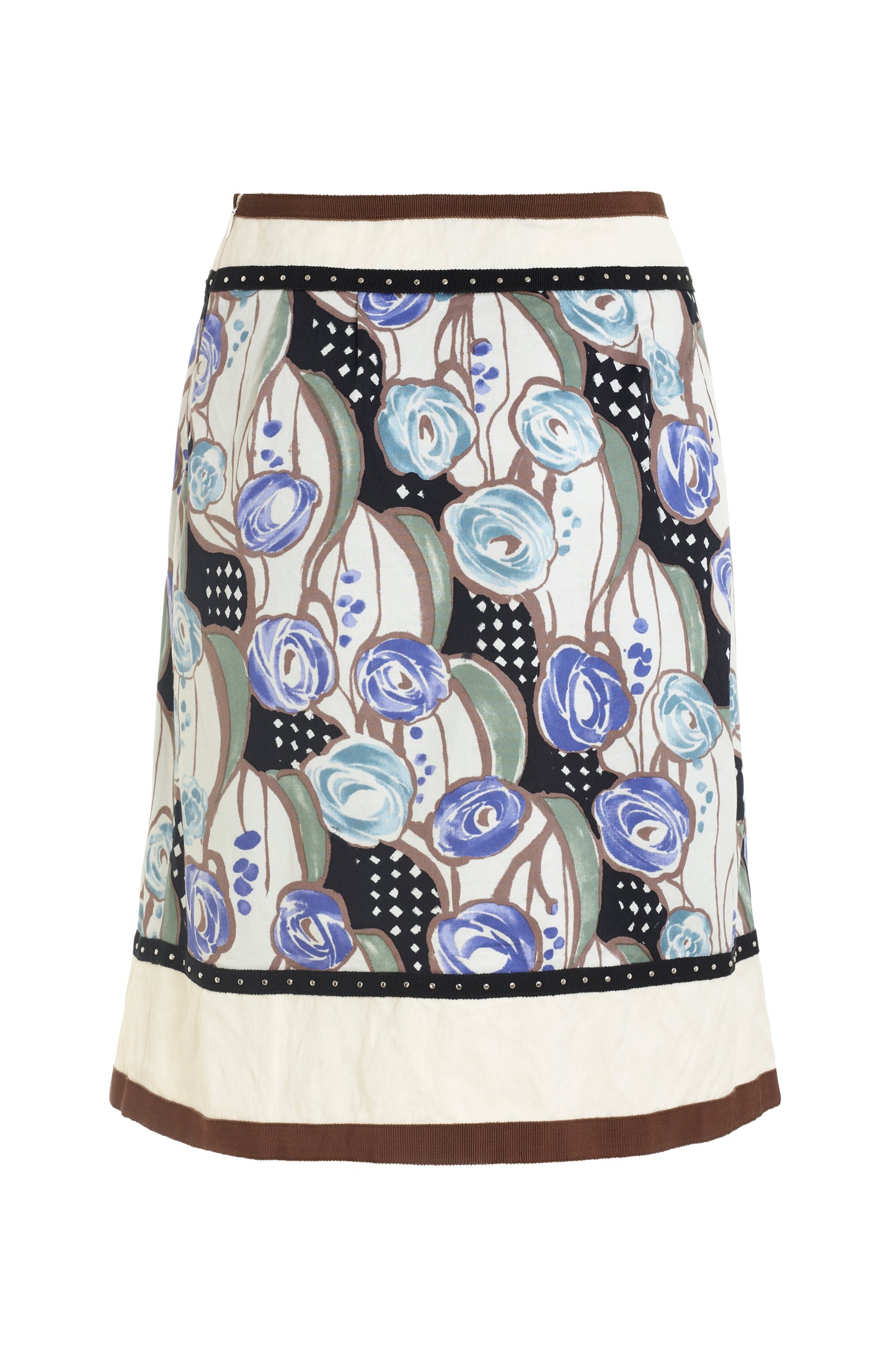 Alberta Ferretti beige skirt with purple flowers. Floral Geoprint