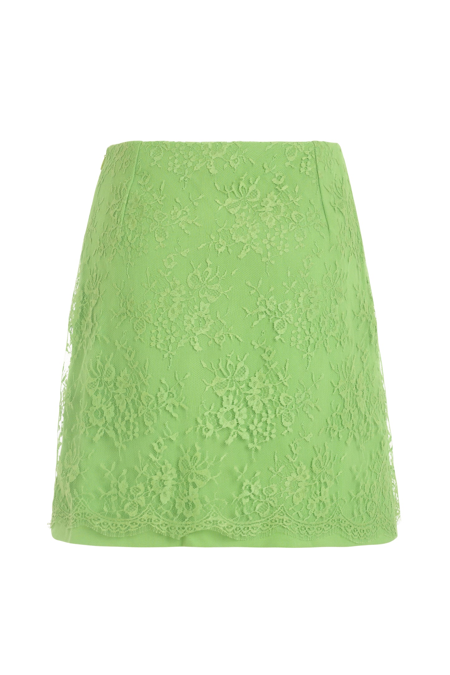 Gianni Versace Couture apple green skirt with floral lace overlay