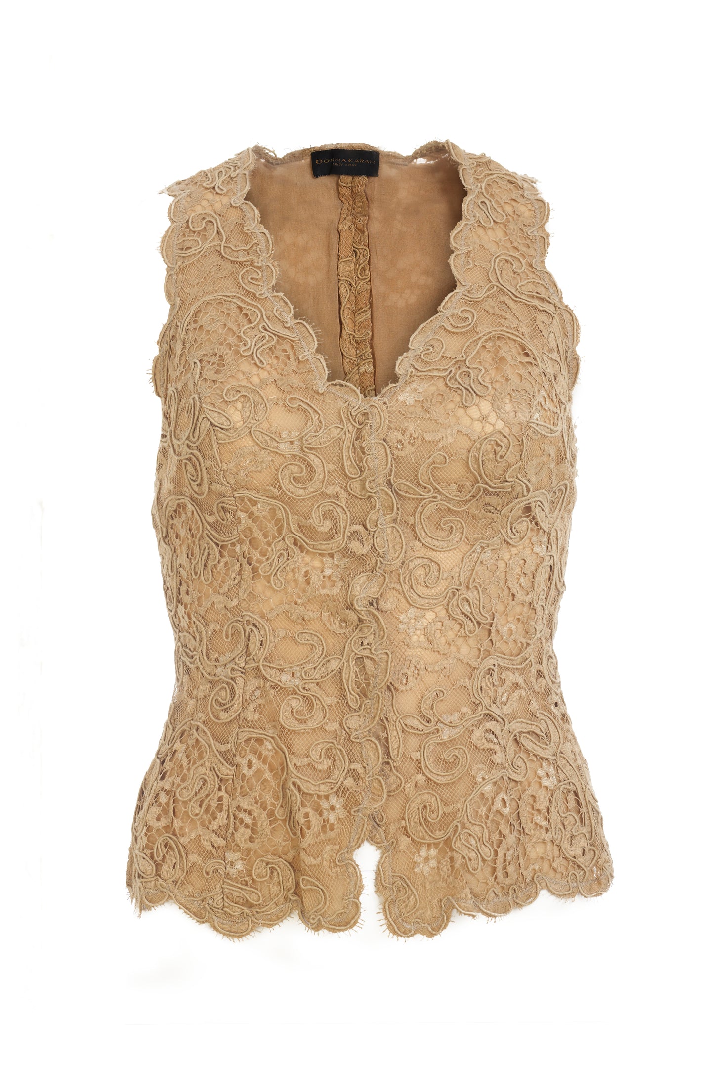 Donna Karan tan lace sleeveless top
