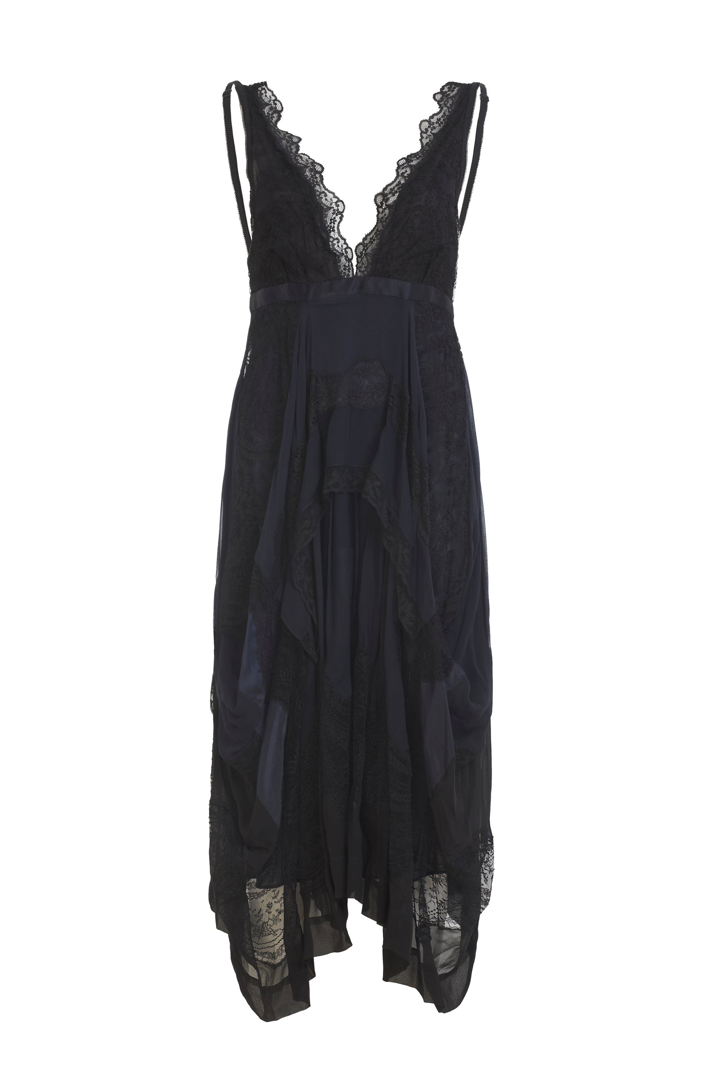 Balenciaga dark blue silk summer dress with lace overlay. Preloved