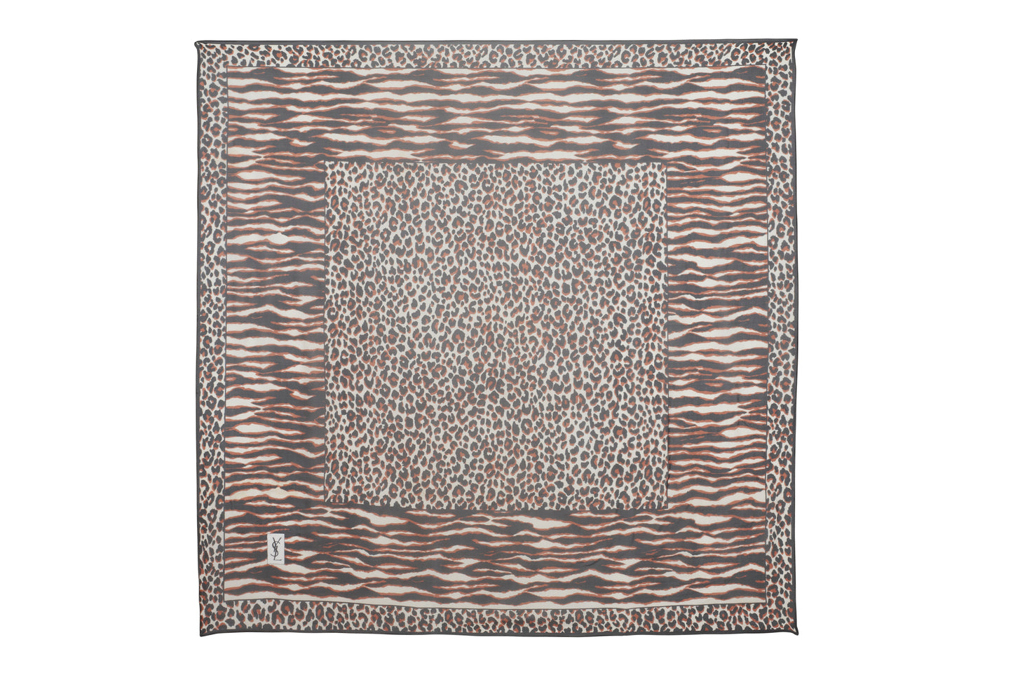 YSL Yves Saint Laurent black, bronze and white animal print silk scarf