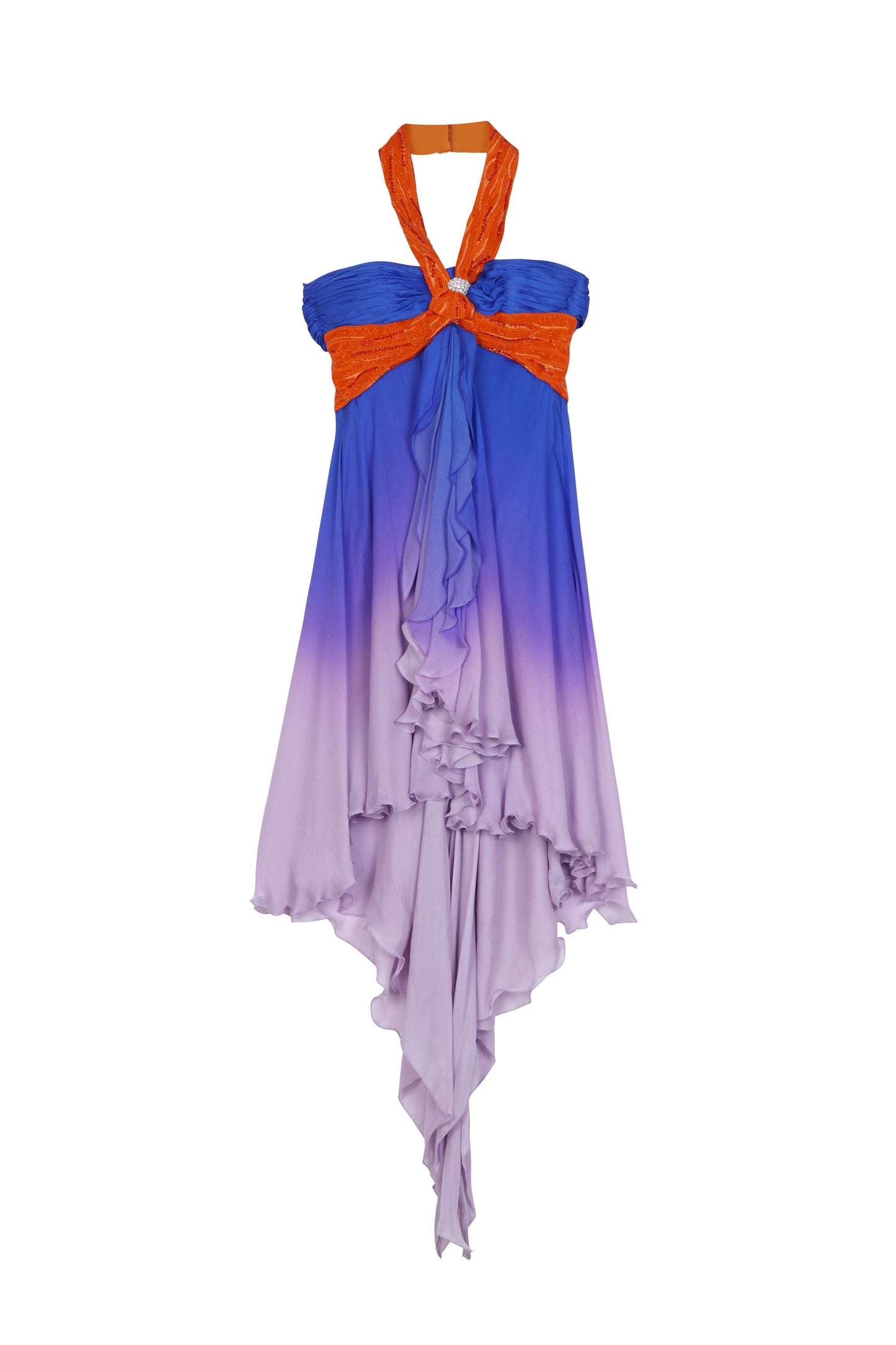 Roberto Cavalli purple, pink and orange cocktail dress