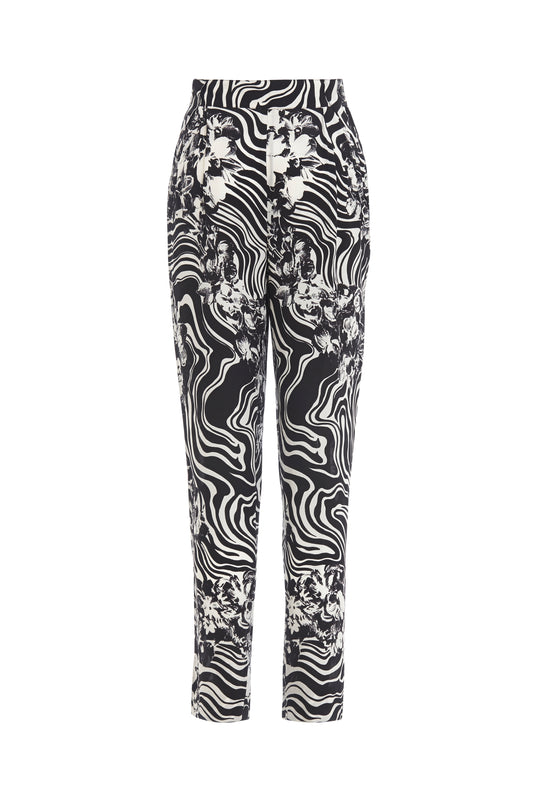 Gianni Versace silk trousers with black and white print design