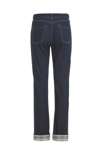 Burberry blue denim jeans with Burberry plaid cuffs