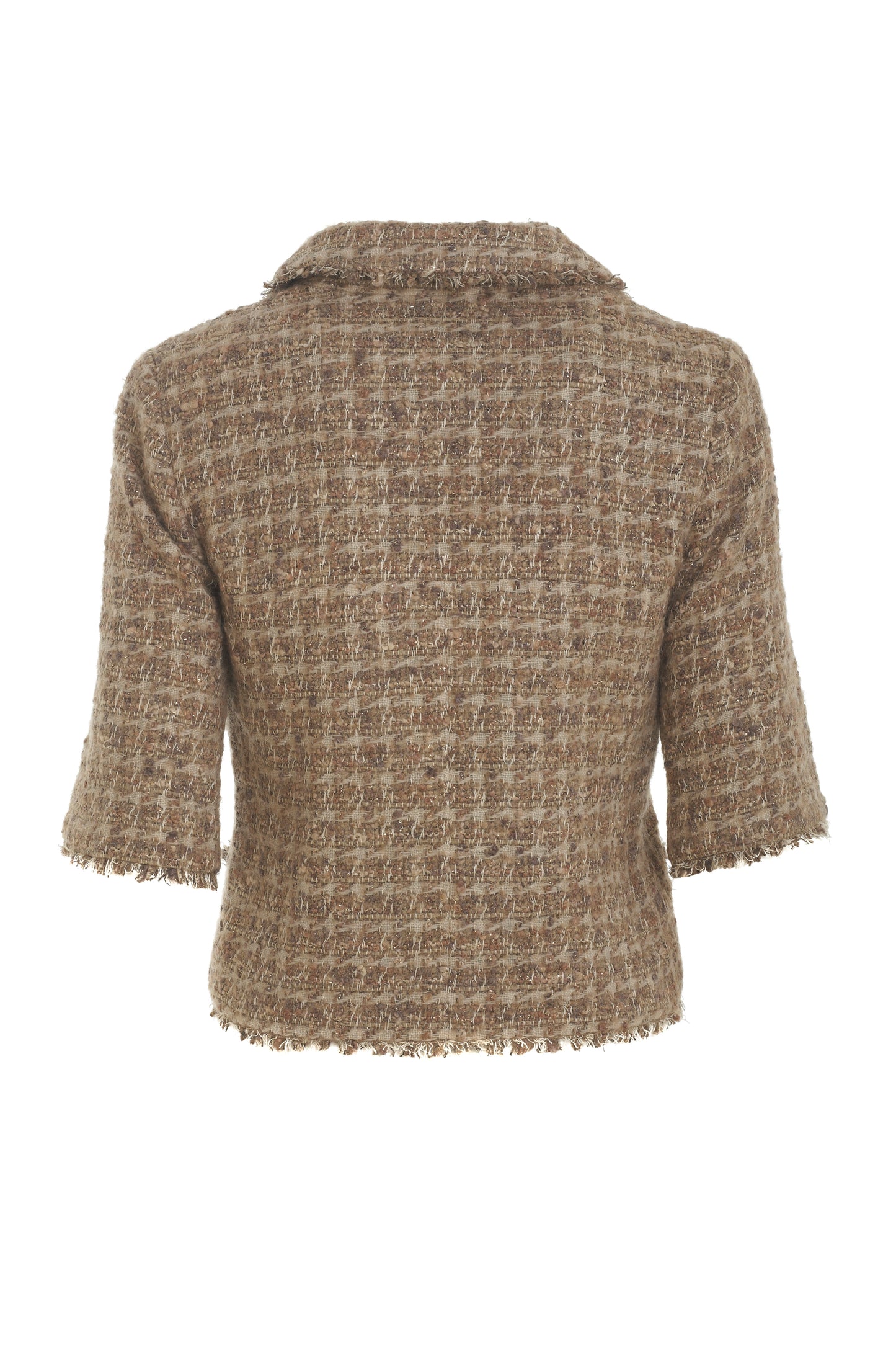 Chanel champagne, pink and moss green boucle jacket with 3/4 sleeves
