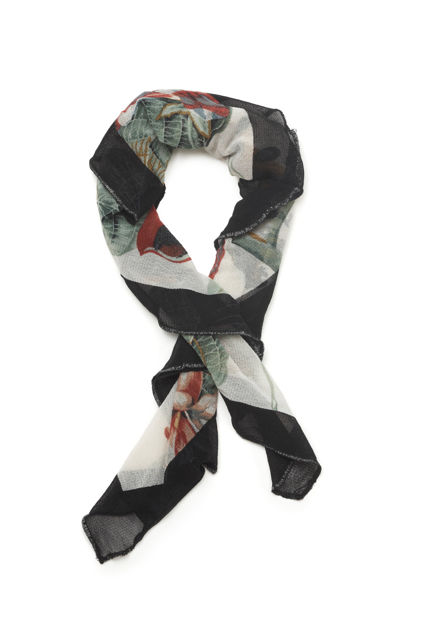 JPG Jean Paul Gaultier Maille scarf with leaf print with black trim