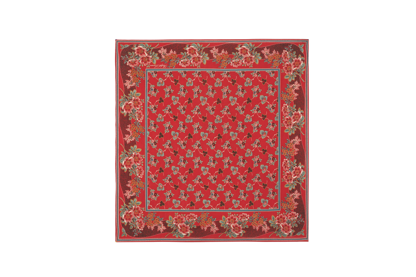 Ralph Lauren red silk scarf with green flower motif