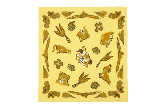 Escada yellow silk scarf with animal and native headdress motif