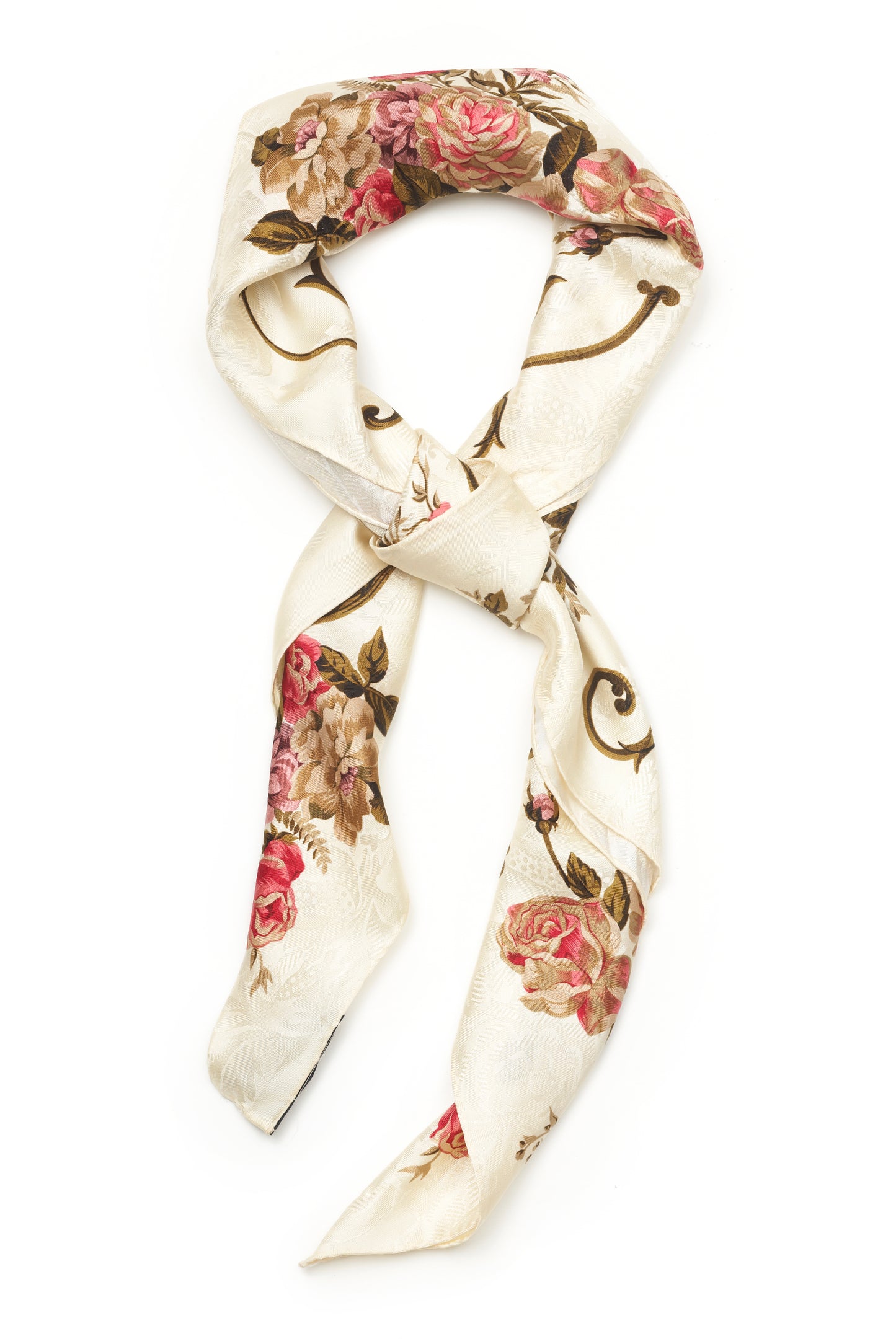 Ralph Lauren cream silk scarf with red and blue floral motif