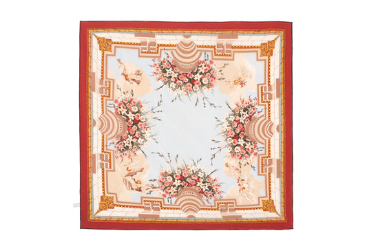 Tiffany floral silk scarf with dark rose border