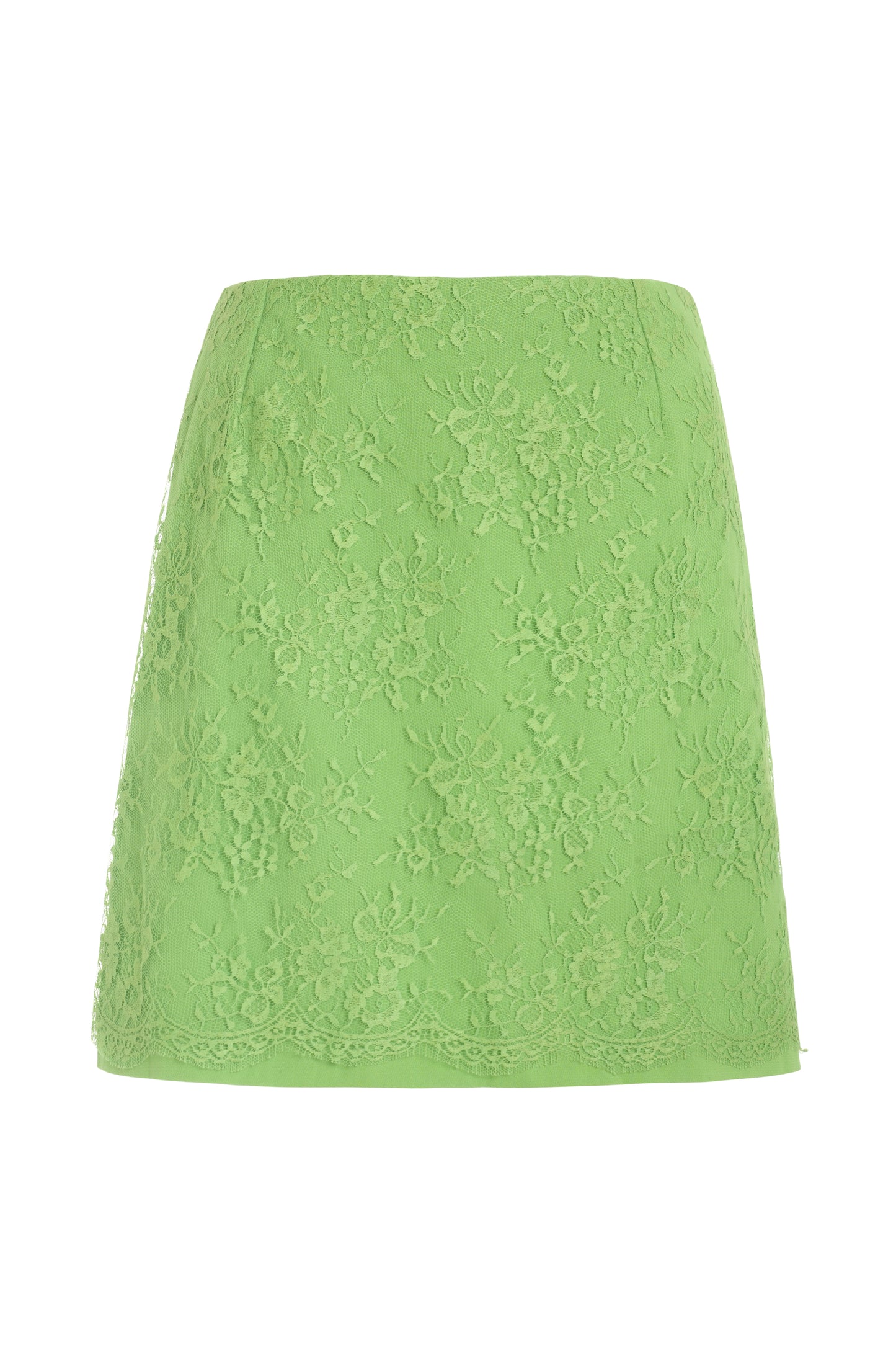 Gianni Versace Couture apple green skirt with floral lace overlay