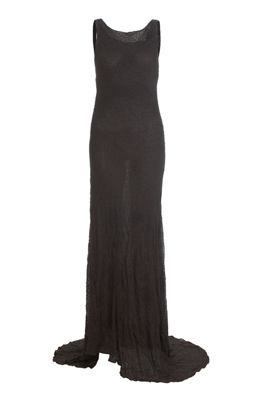 Donna Karan long brown summer dress with black and brown beading