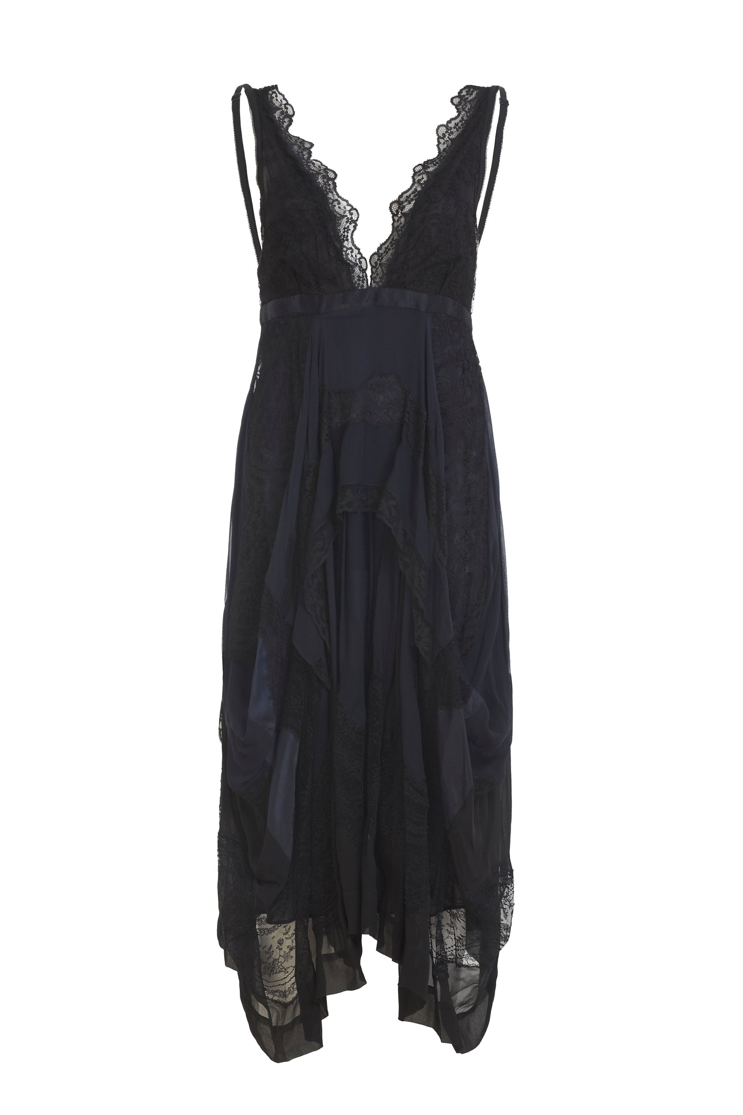 Balenciaga dark blue silk summer dress with lace overlay