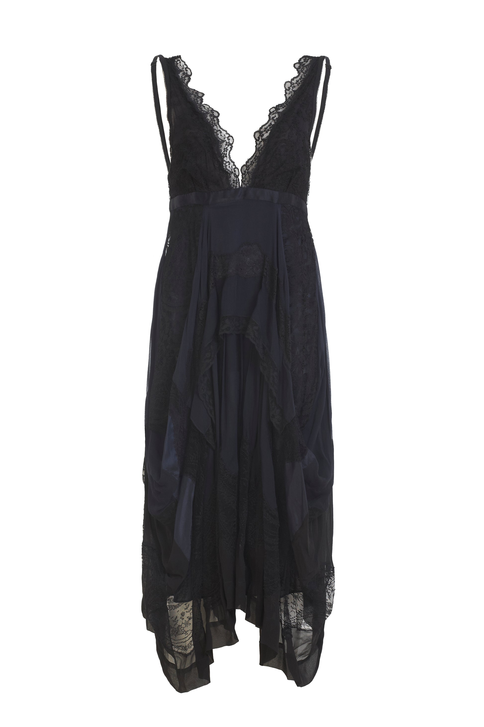 Balenciaga dark blue silk summer dress with lace overlay. Preloved Balenciaga dark blue silk summer dress with lace overlay. Preloved