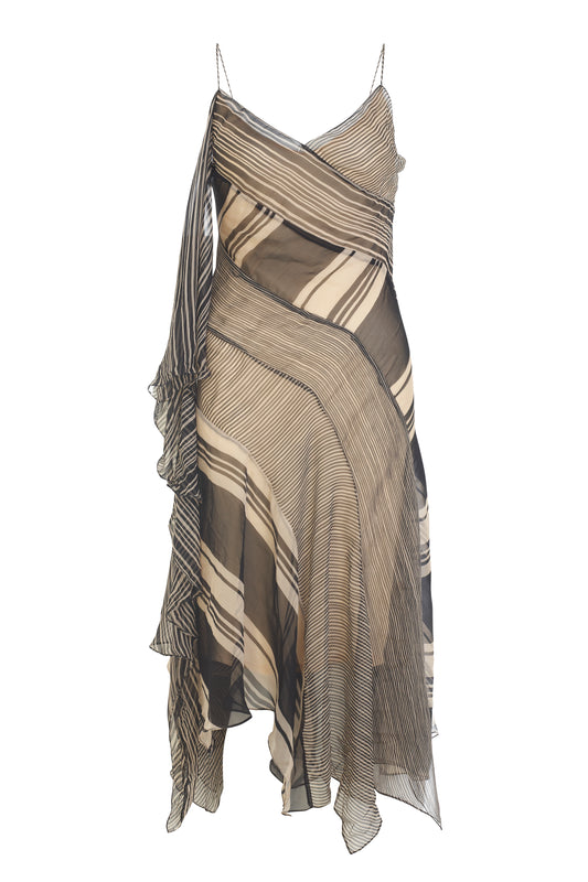 Donna Karan black and cream diagonal striped silk summer dress