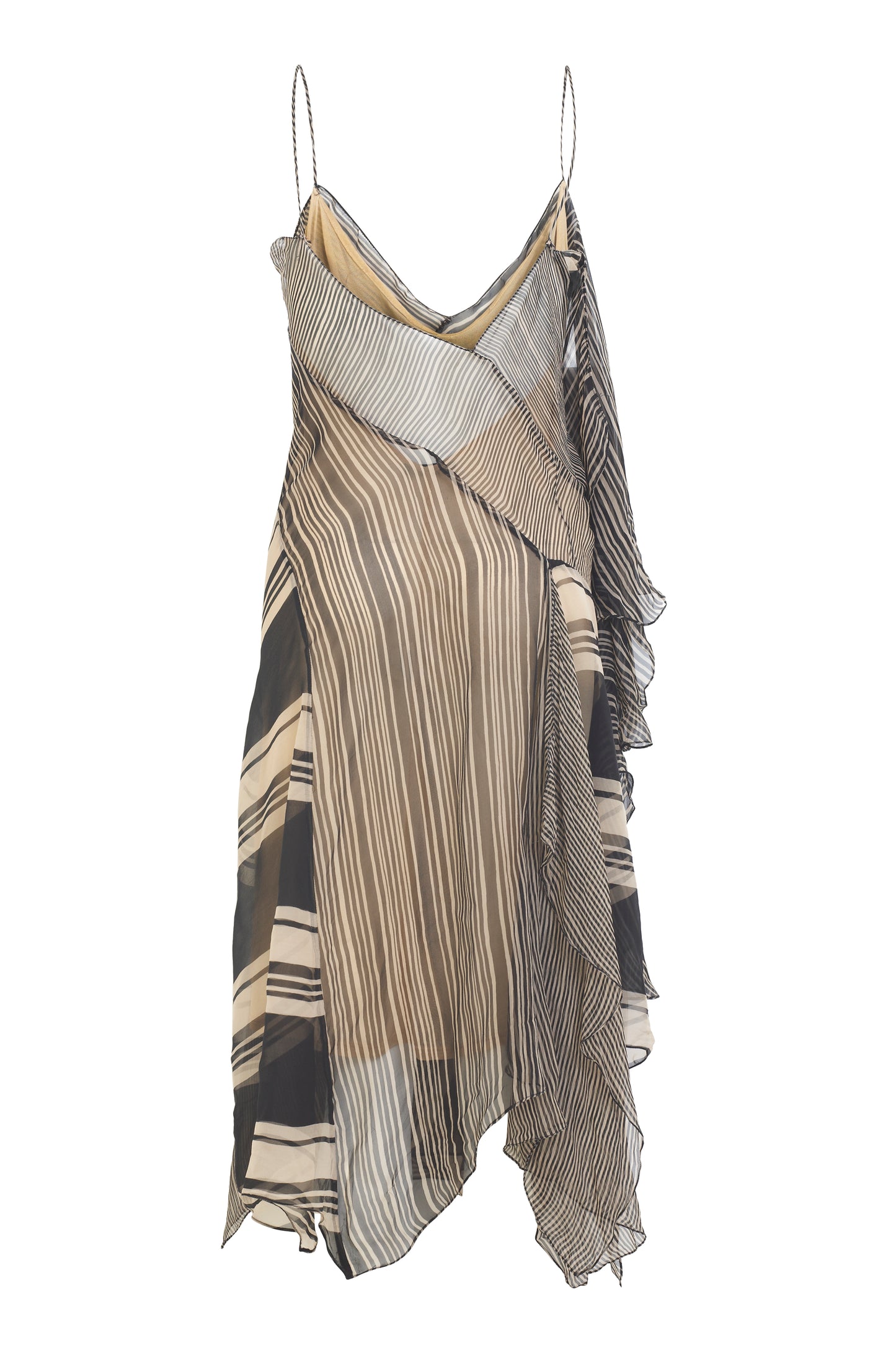 Donna Karan black and cream diagonal striped silk summer dress