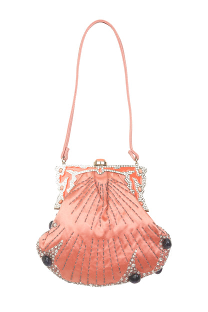 Valentino Garavani shell shaped coral satin mini bag with crystal applique