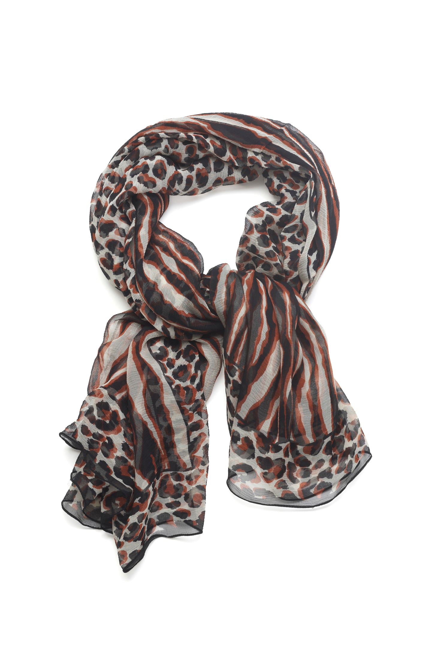 YSL Yves Saint Laurent black, bronze and white animal print silk scarf