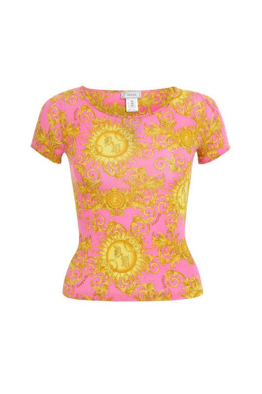 Versace pink and gold baroque print t-shirt