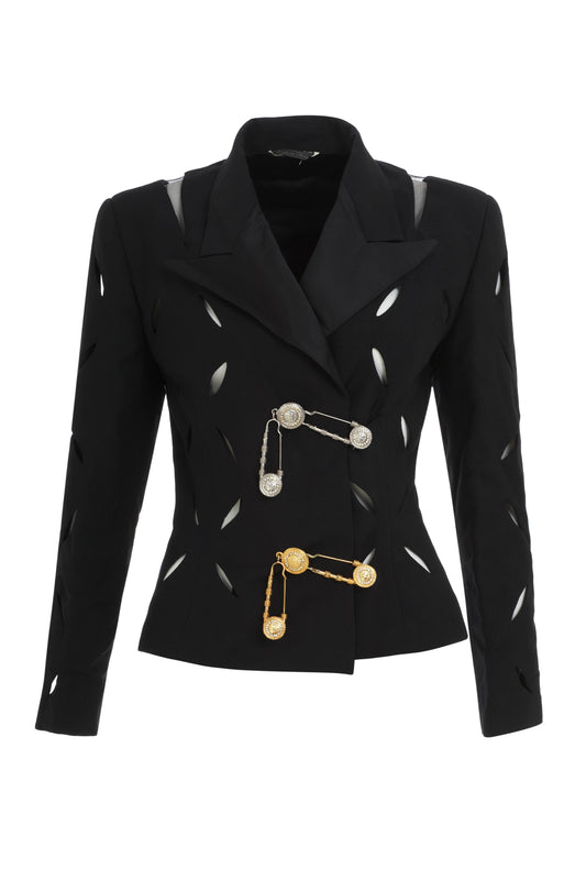 Gianni Versace Couture black jacket with large safety pins